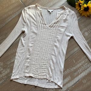 Lucky Brand off-white linen-blend long sleeve top